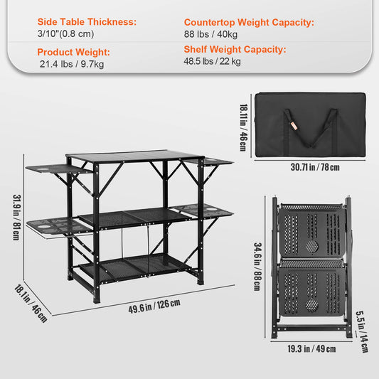 SucceBuy Camping Kitchen Table Folding Portable Cook Station Outdoor Picnics BBQ