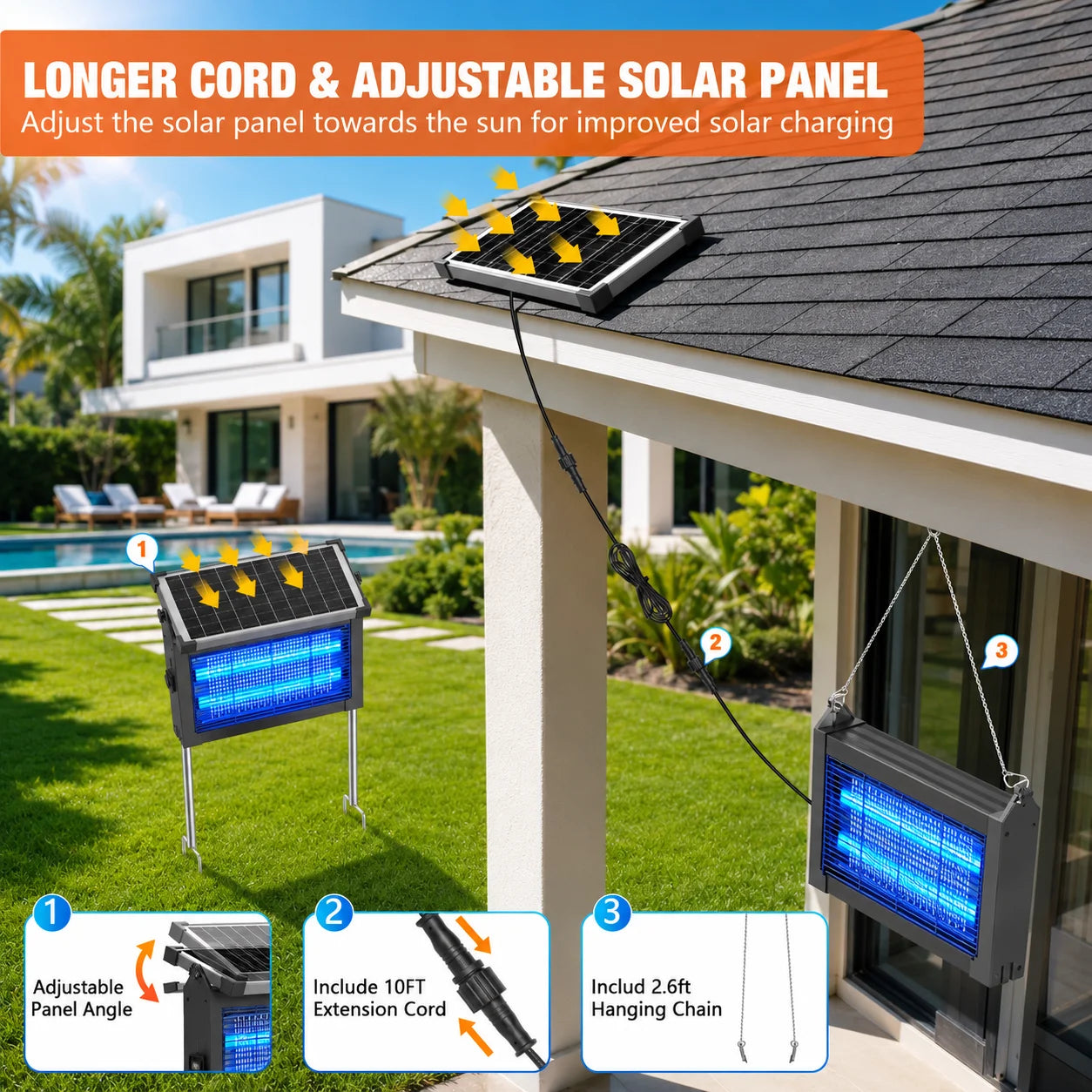 Solar Bug Zapper Outdoor Rechargeable Mosquito Killer With Solar Panel