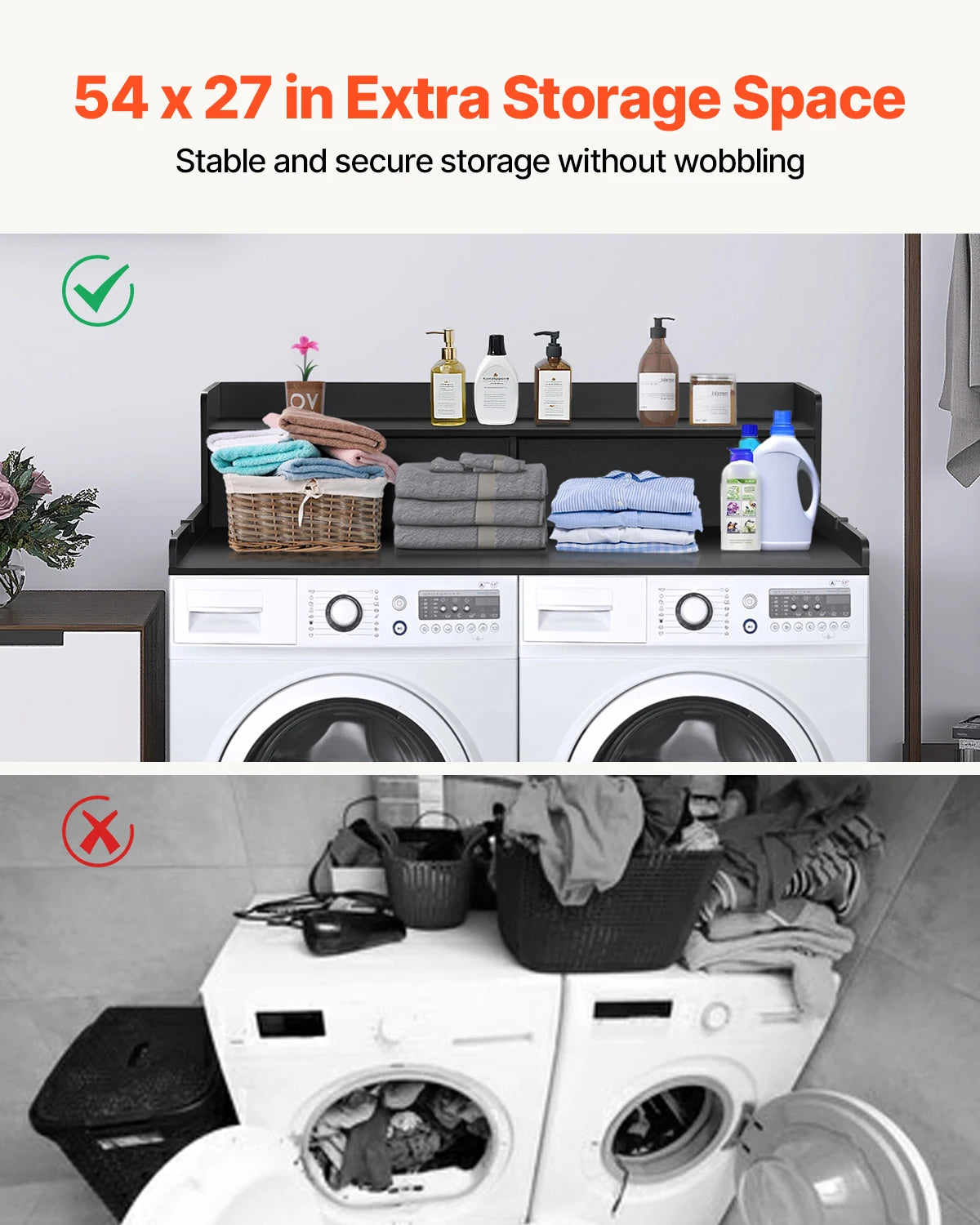 SucceBuy Washer Dryer Countertop w/ Drawer Shelf Wooden Washer and Dryer Countertop Laundry Topper for Laundry Room Organization