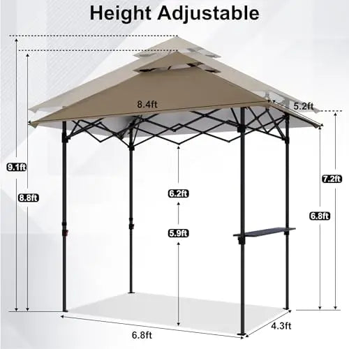 8x5 Pop Up Grill Gazebo - Outdoor BBQ Canopy with Shelf & Sidewall, Portable Barbeque Shelter with 2 Magnetic LED