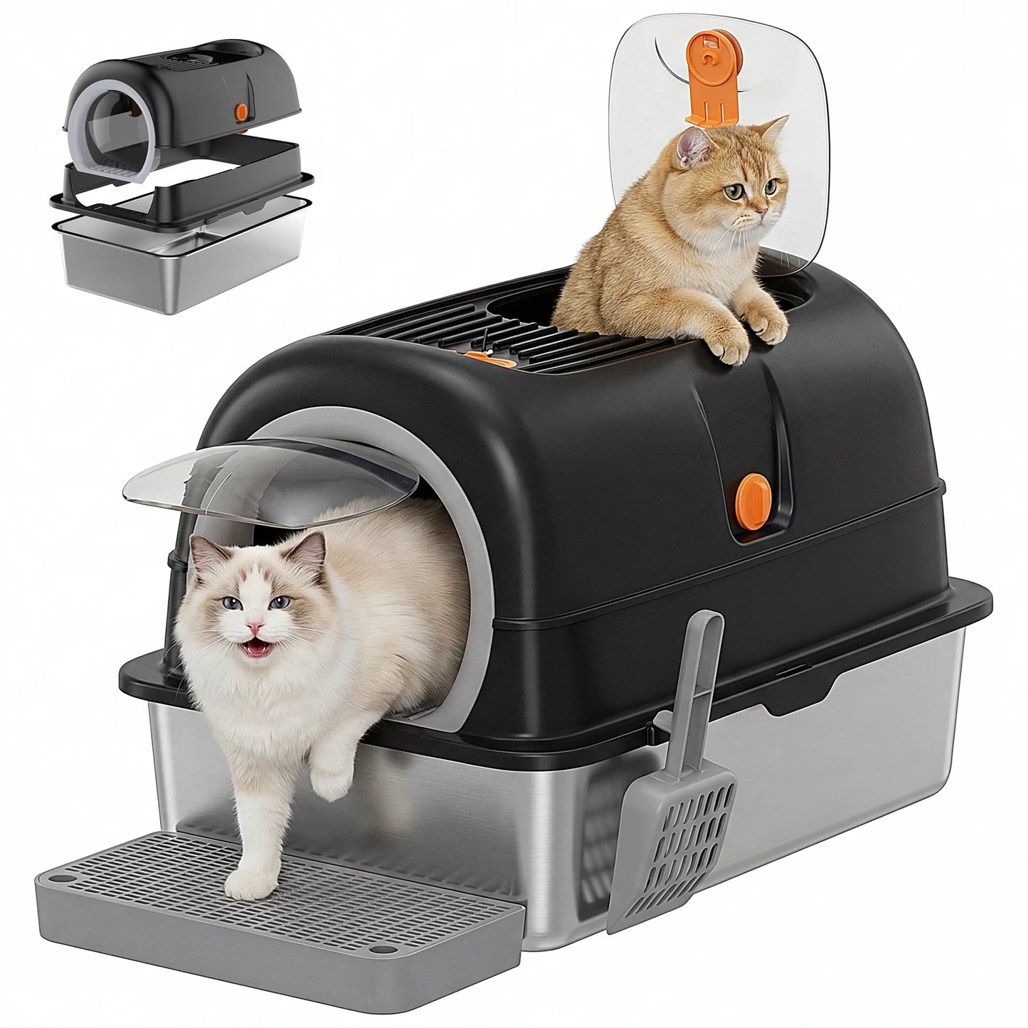 Stainless Steel Cat Litter Box Fully Enclosed Scoop Included