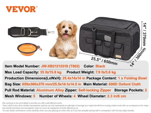 Pet Carrier Backpack With Telescopic Handle Wheels For Travel