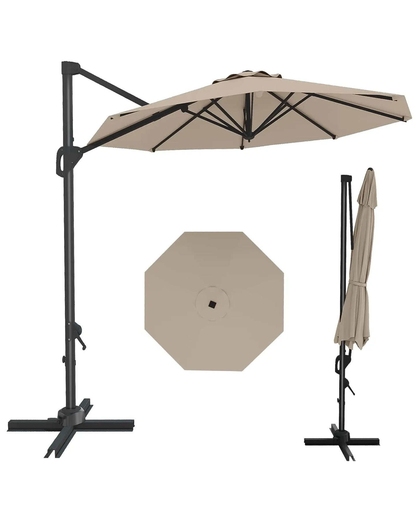 10FT Outdoor Cantilever Umbrella Patio Umbrella Market Sun Shade Windproof Offset Umbrella with 360-Degree Rotation for Garden Pool Deck BackYard and Patio
