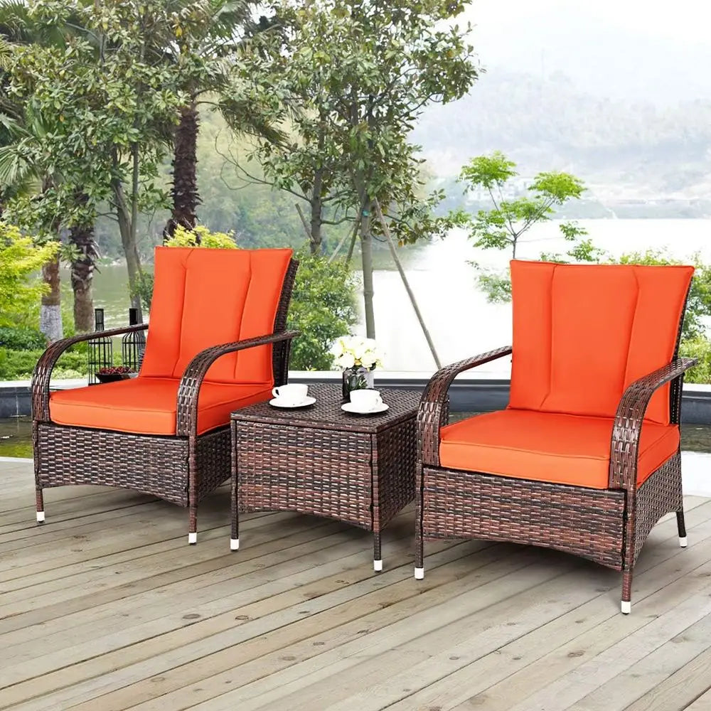 Wicker Outdoor Patio Set With Glass Top Coffee Table