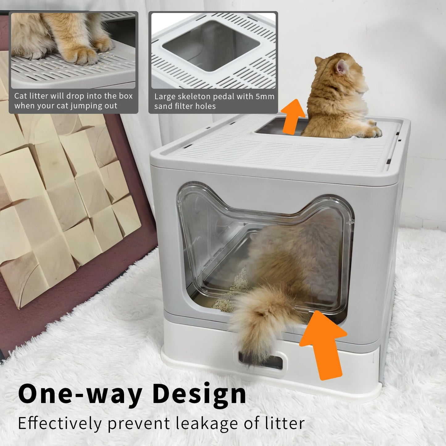 Large Front Entry Cat Litter Box With Top Exit Lid And Scoop