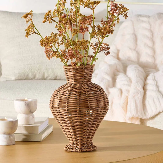 Hot Sale Large Woven Faux Rattan Indoor Vase Brown Planter Home Decor Set of 1
