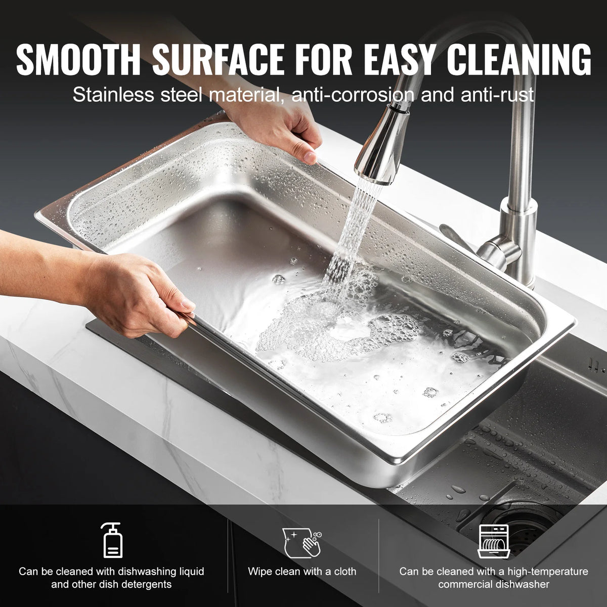SucceBuy Stainless Steel Anti Jam Hotel Steam Pans With Lids