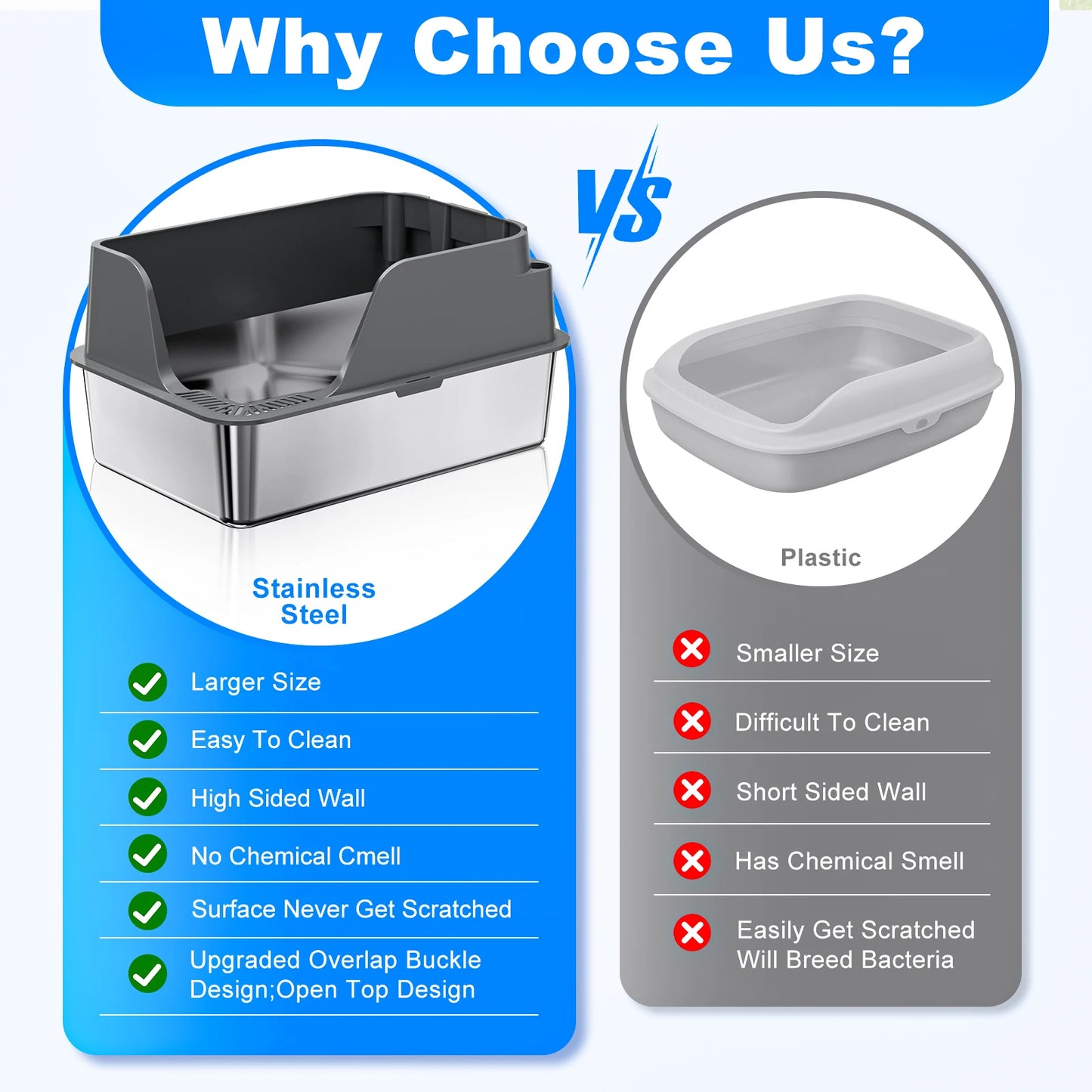 Stainless Steel Cat Litter Box With Lid Leak Proof Splash Proof