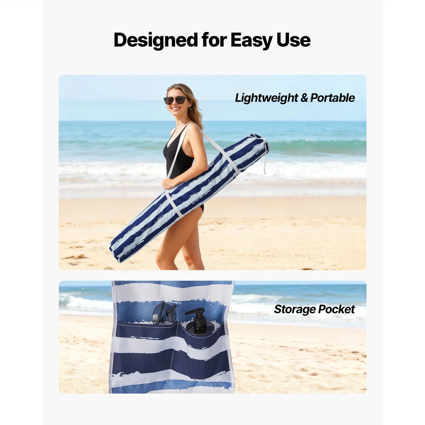 VEVOR Beach Cabana 6 x 6ft/8 x 8ft Beach Canopy with Side Wall Shade Sun Shelter Umbrella with Sand Pockets for Whole Family