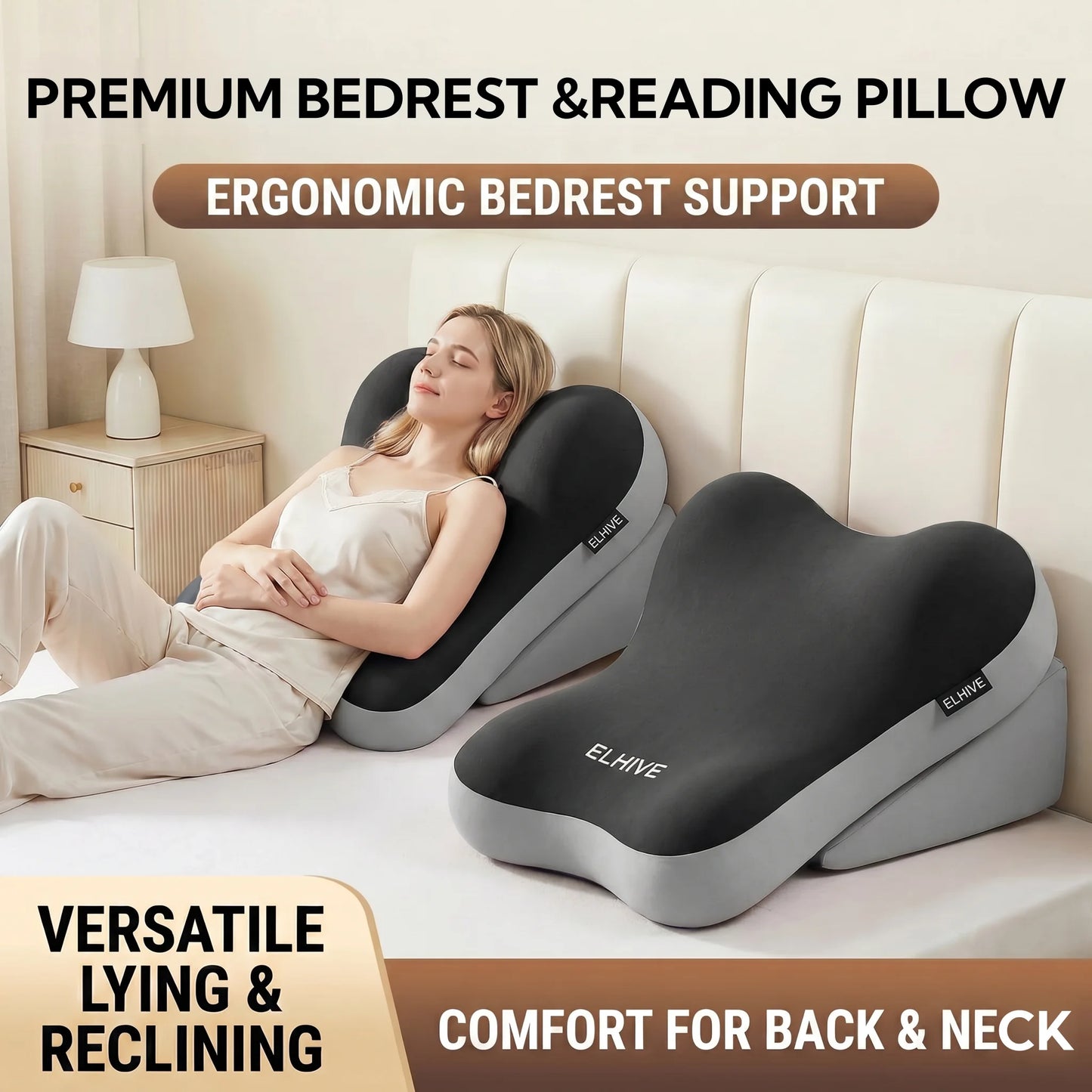 ELHIVE Adjustable Bed Wedge Pillow Memory Foam Backrest