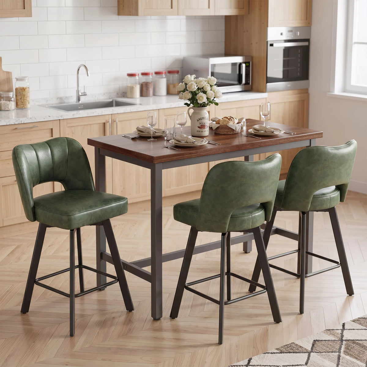 Modern Adjustable Height PU Leather Swivel Bar Stools