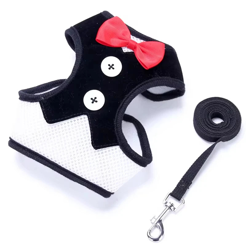 Elegant Bowtie Pet Harness Leash Set For Cats And Dogs
