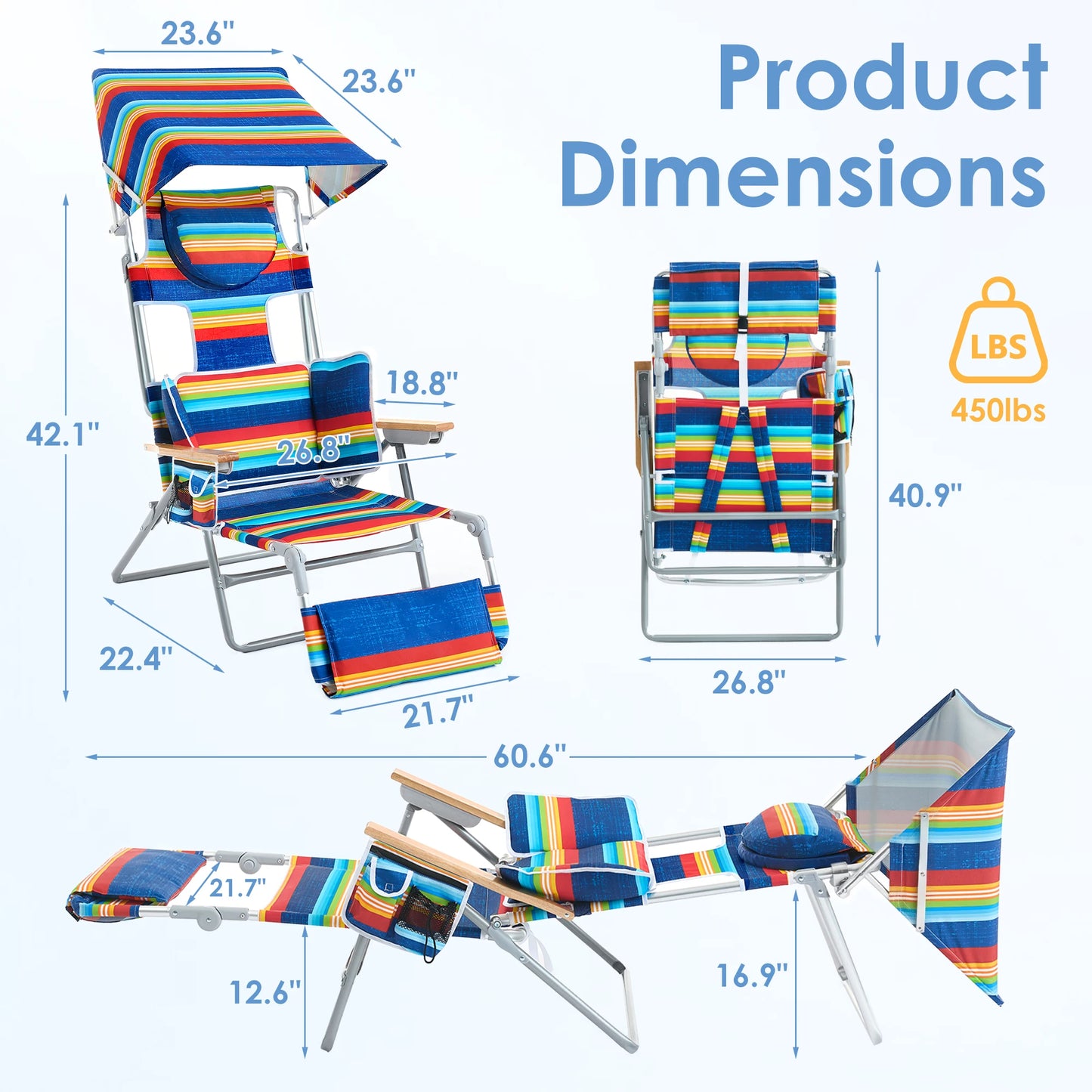 TCGBKAF Backpack Beach Chair Folding Tanning Lounge With Footrest