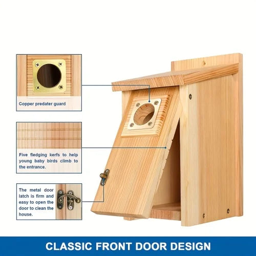 2pcs Pine Bird Houses with Copper Guard - Outdoor Finch, Swallow, Wren & Chickadee Nesting Boxes,Attracting Small Birds