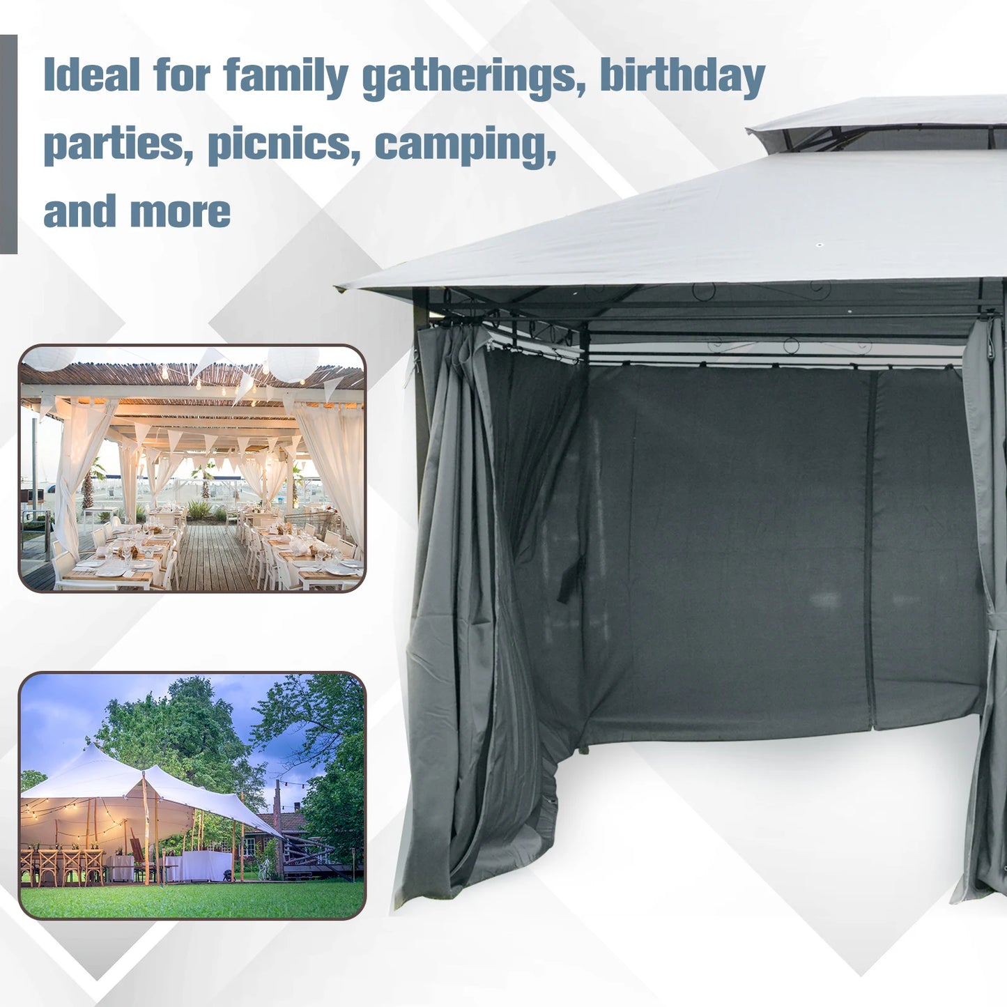 10'X13' Outdoor 2-Tier Vented Canopy Steel Gazebo Bbq Party Tent Shelter Shade