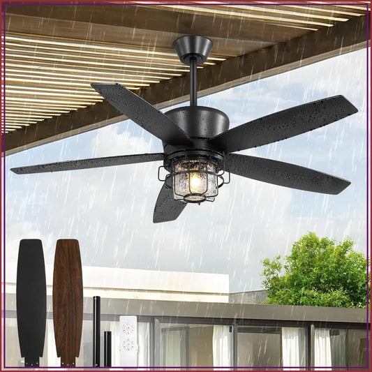 Outdoor Ceiling Fan With Lights And Remote IP65 Wet Rated