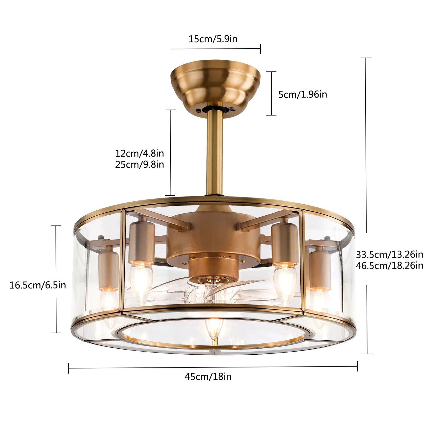 Indoor Ceiling Decoration Fixture, Caged Ceiling Fan Light, 18 Inch Gold Reversible Fan Light, Fan Light for Bedroom & Dining Room Daily Use