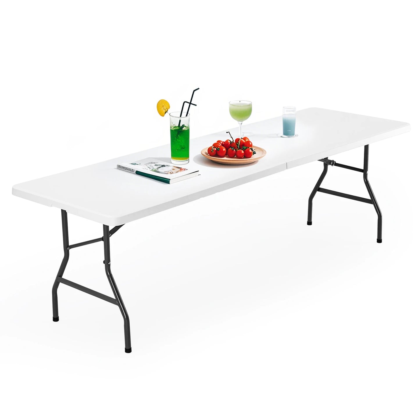 JHK 4/6/8 FT Portable Folding Outdoor Indoor Table Heavy Duty Foldable Table with Carrying Handle Safety Lock For Camping Picnic Dining