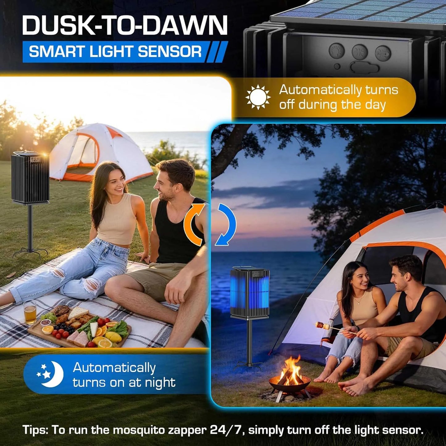 Solar Bug Zapper Outdoor Mosquito Zapper Cordless Waterproof Fly Zapper with Illuminated Light Ground Bracket