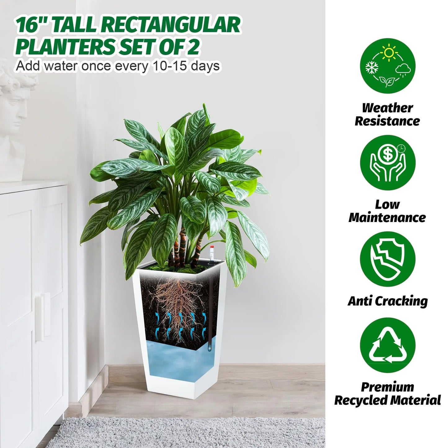 HiMISS Self Watering Planter Set of 2 for Indoor Outdoor