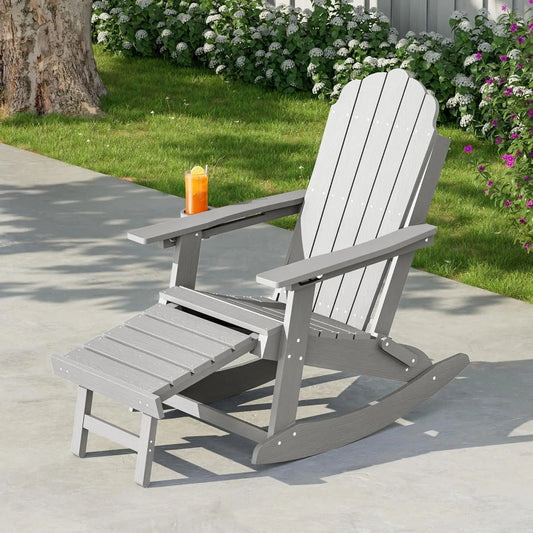 HDPE Folding Rocking Chair Ottoman Cup Holder 3 Position Backrest