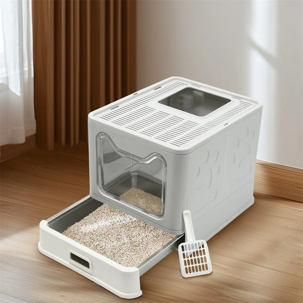 Enclosed Stainless Steel Cat Litter Box With Lid High Sided