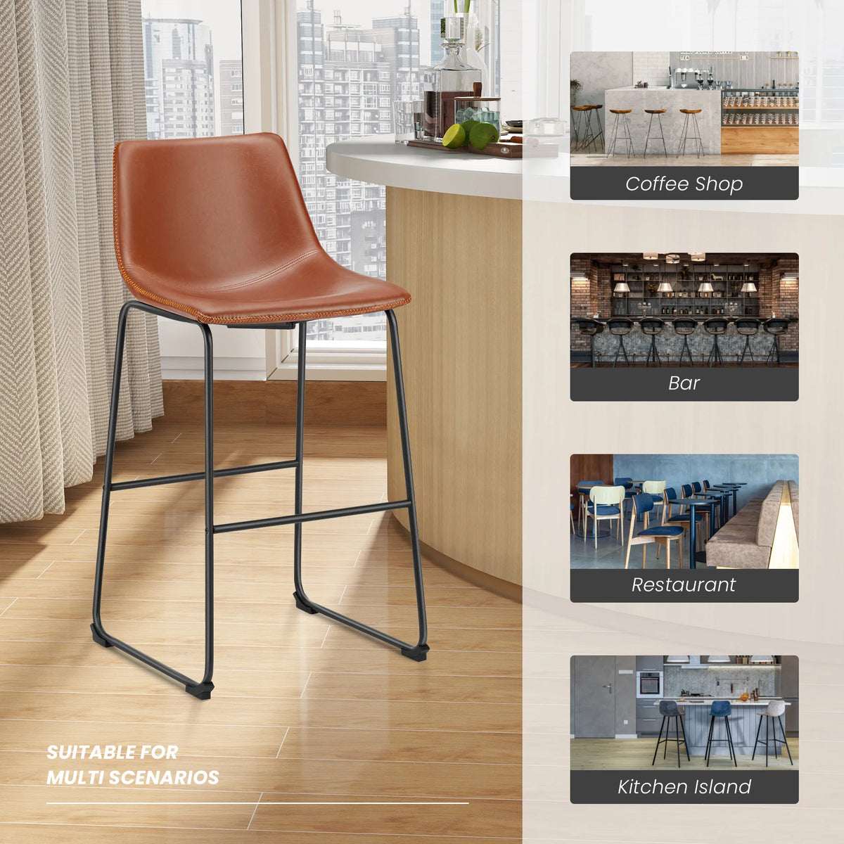 JHK Modern Armless Faux Leather Counter Height Bar Stools
