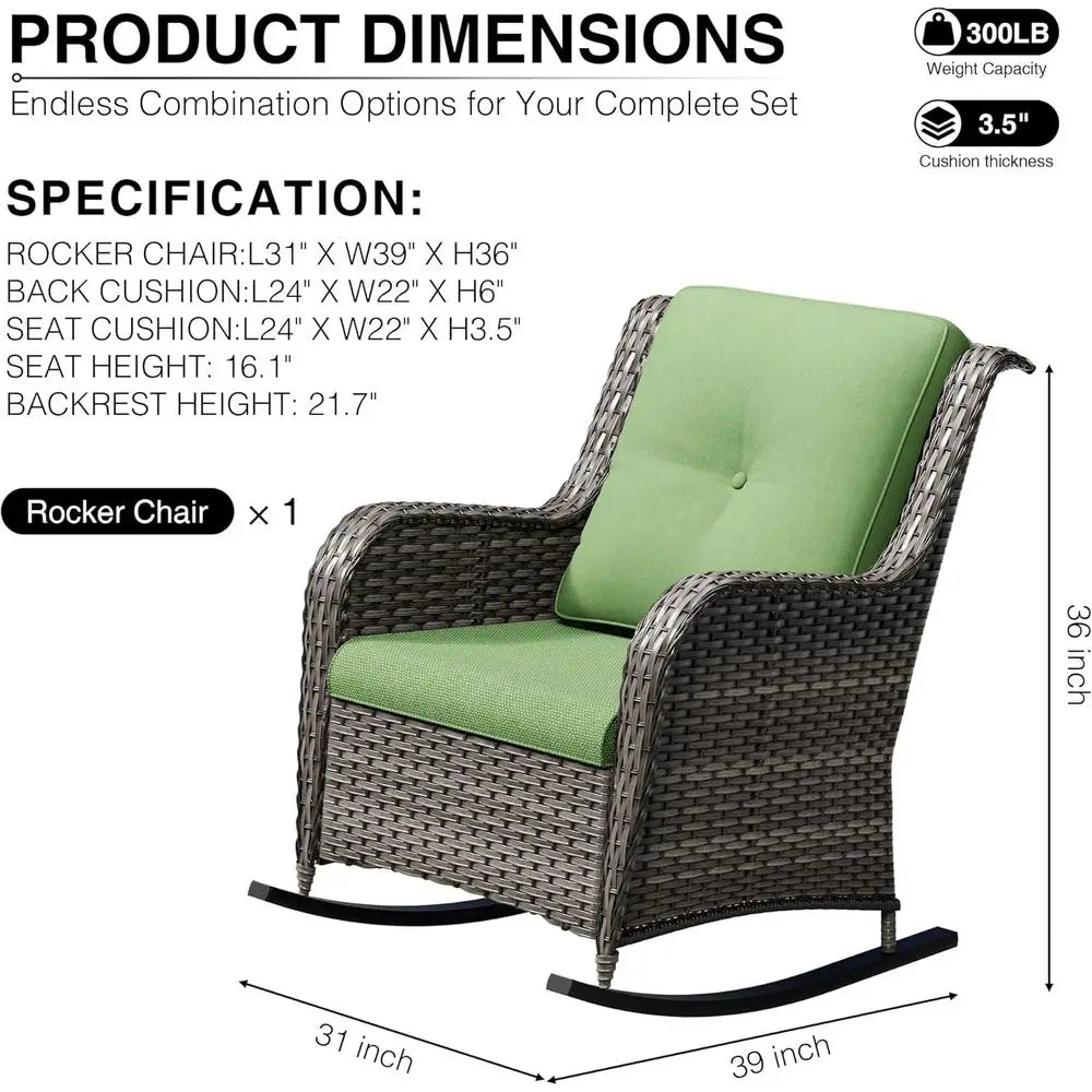 High Back Wicker Patio Rocking Chair for Outdoor Deck