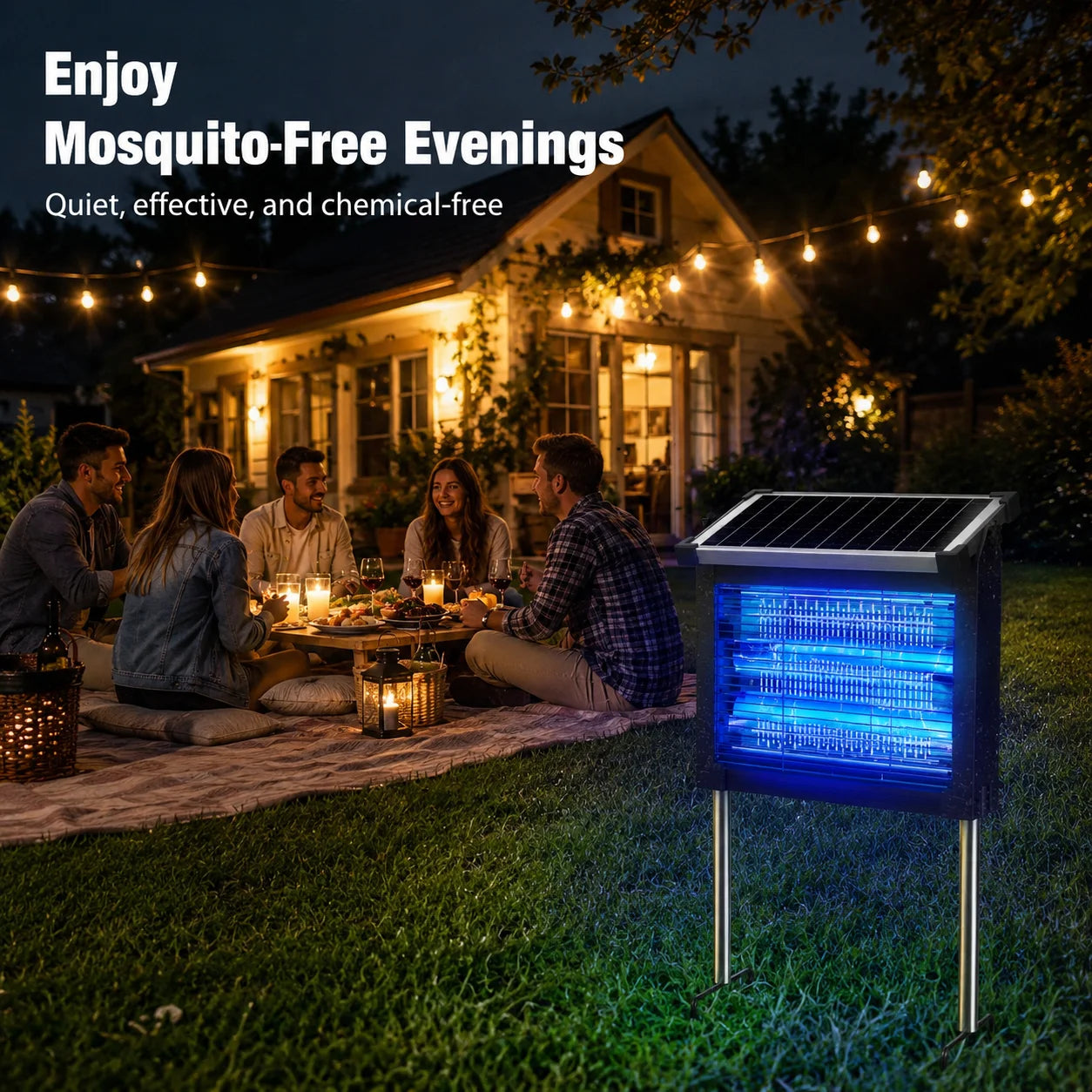 Solar Bug Zapper Outdoor Rechargeable Mosquito Killer With Solar Panel