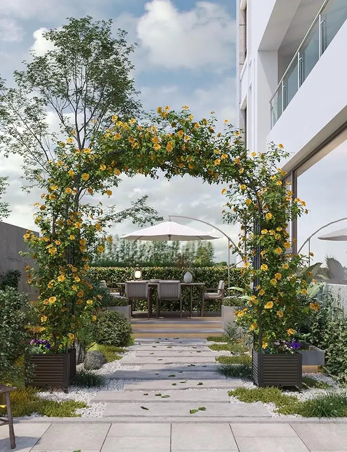 Arch Trellis with Planter Box -Wedding Ceremony Decorations with Wheels, Metal Arch for Garden Arbor Trellis and Climbing Plant