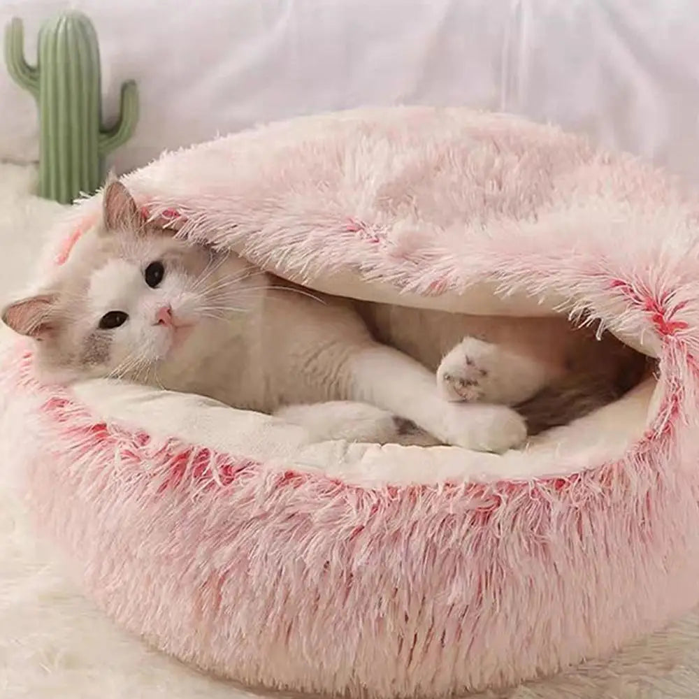 Winter Plush Cat Bed Round Cushion Nest For Pets Warm