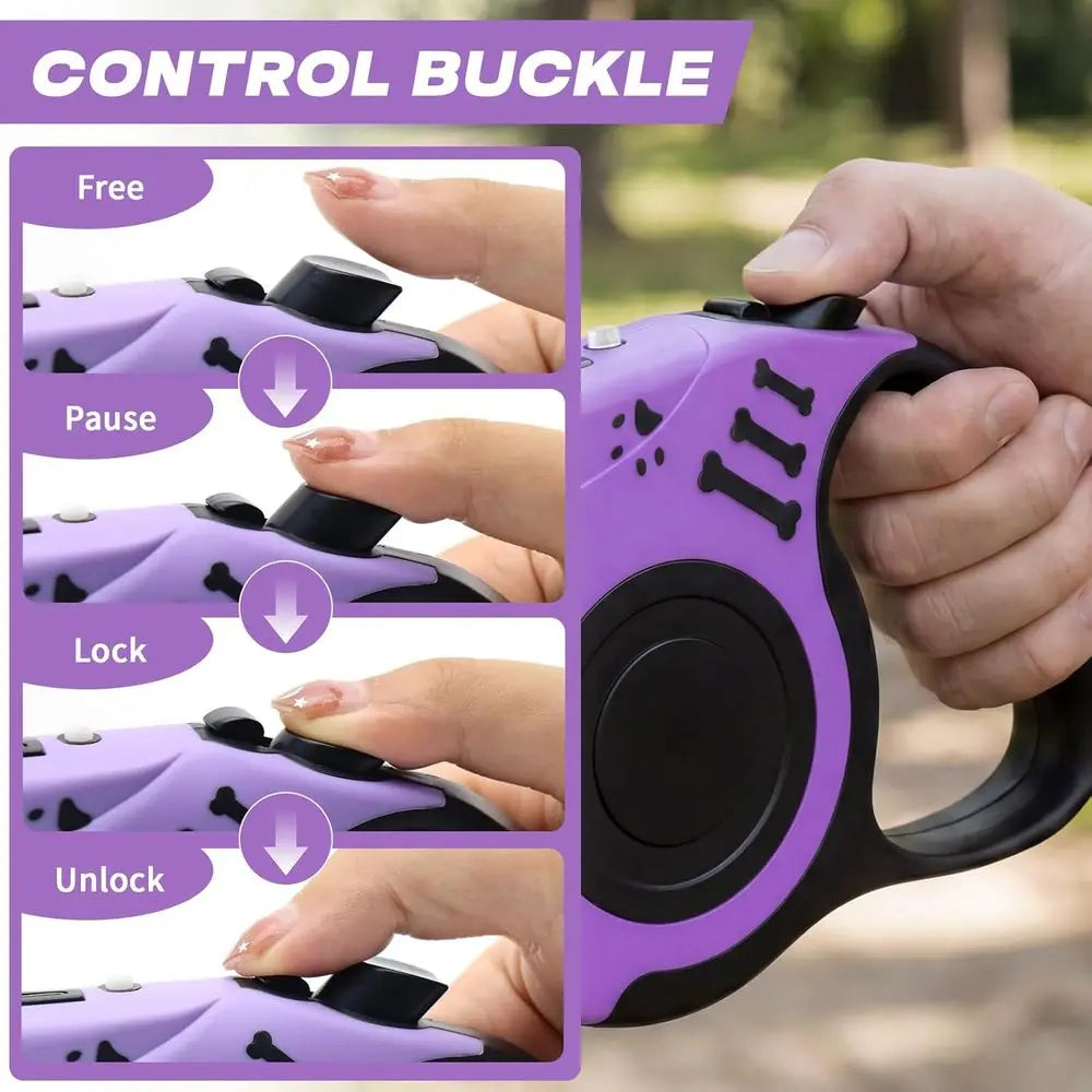 Retractable Dog Leash With USB Rechargeable Flashlight For Night Walks