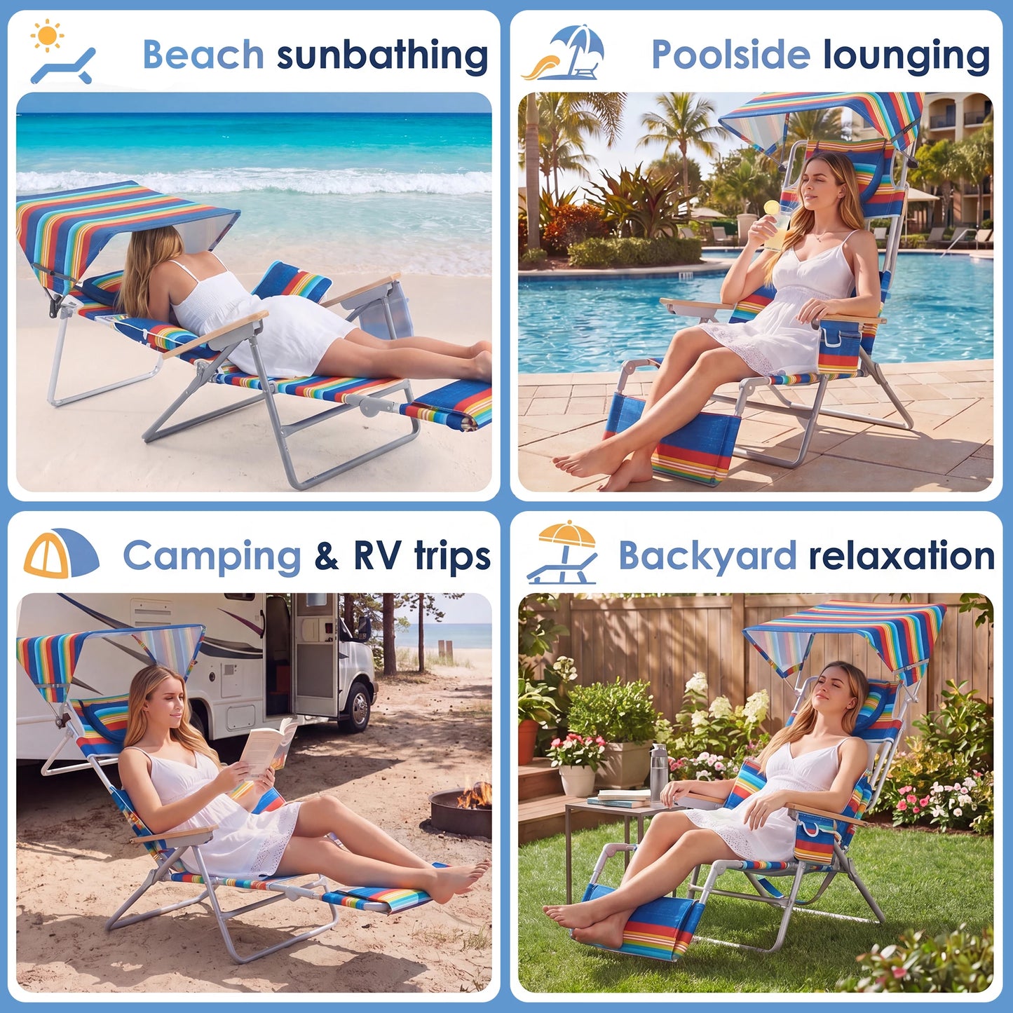 TCGBKAF Backpack Beach Chair Folding Tanning Lounge With Footrest