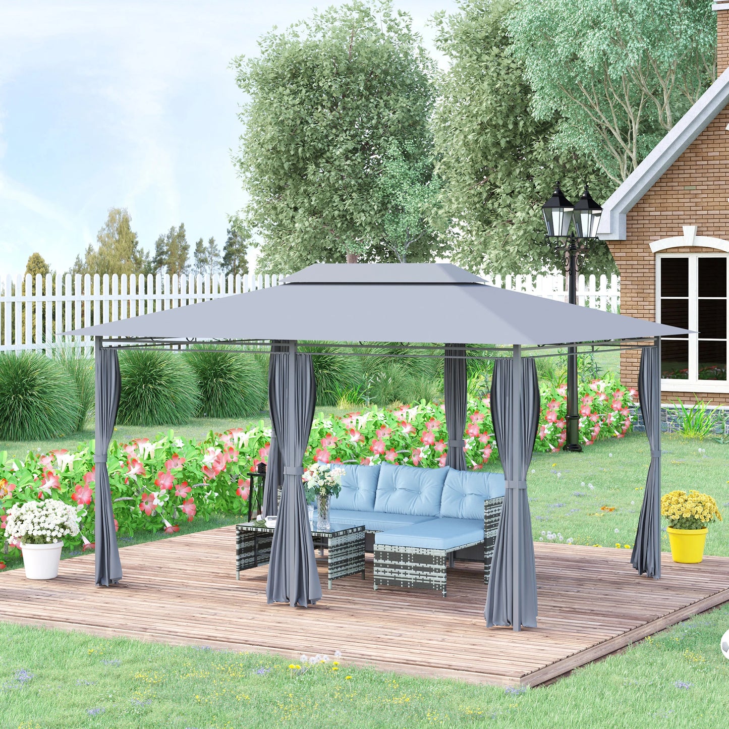 10'X13' Outdoor 2-Tier Vented Canopy Steel Gazebo Bbq Party Tent Shelter Shade