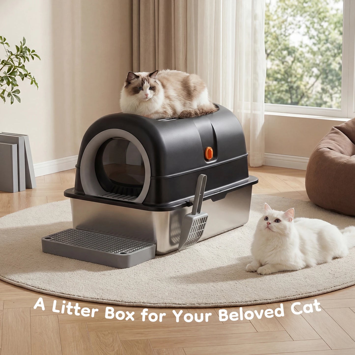 Stainless Steel Cat Litter Box Fully Enclosed Scoop Included