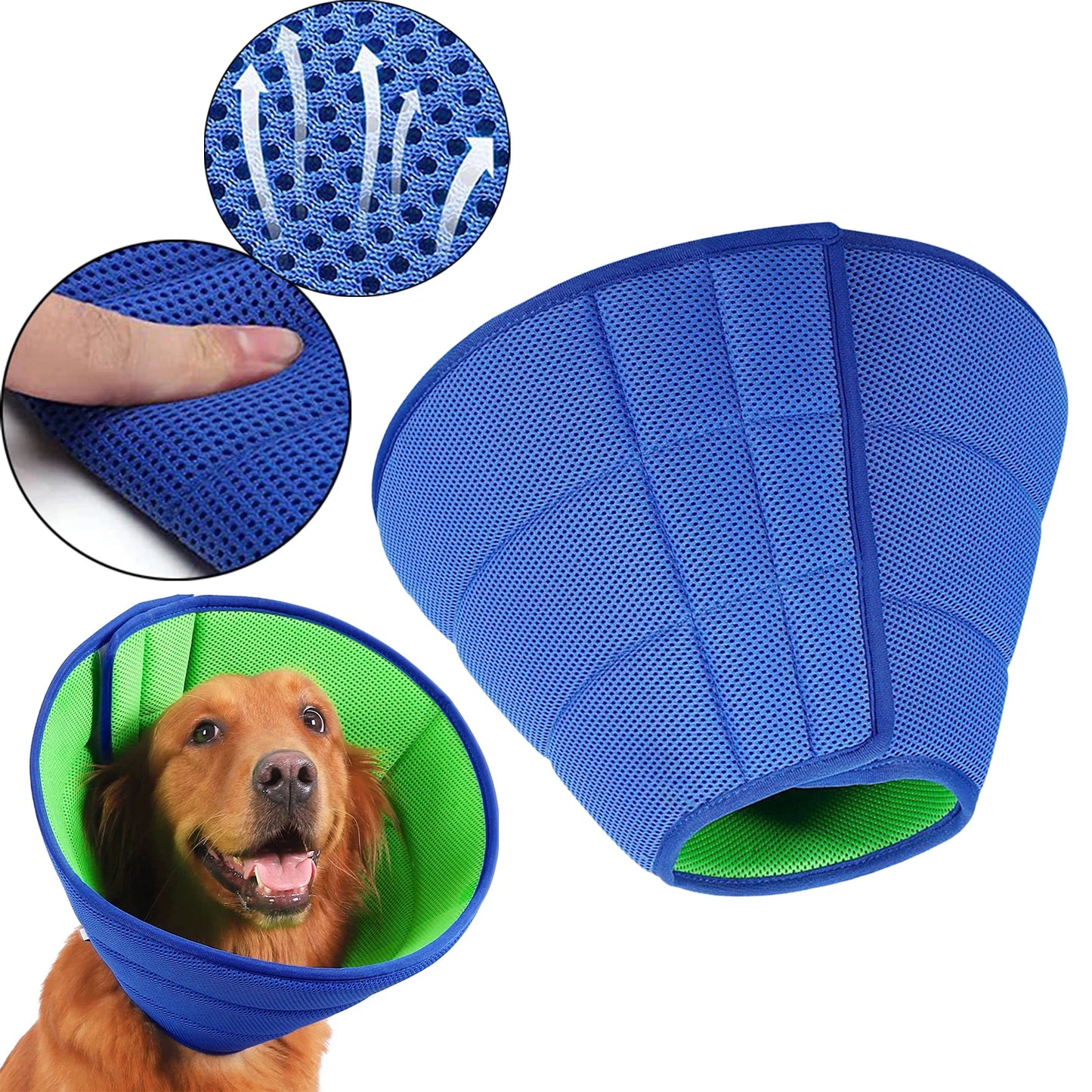 Dog Recovery Cone Collar For Surgery Protection Breathable Polyester
