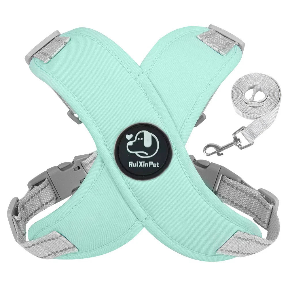 Reflective Adjustable Dog Harness Leash Set With Metal D Ring Chest Strap