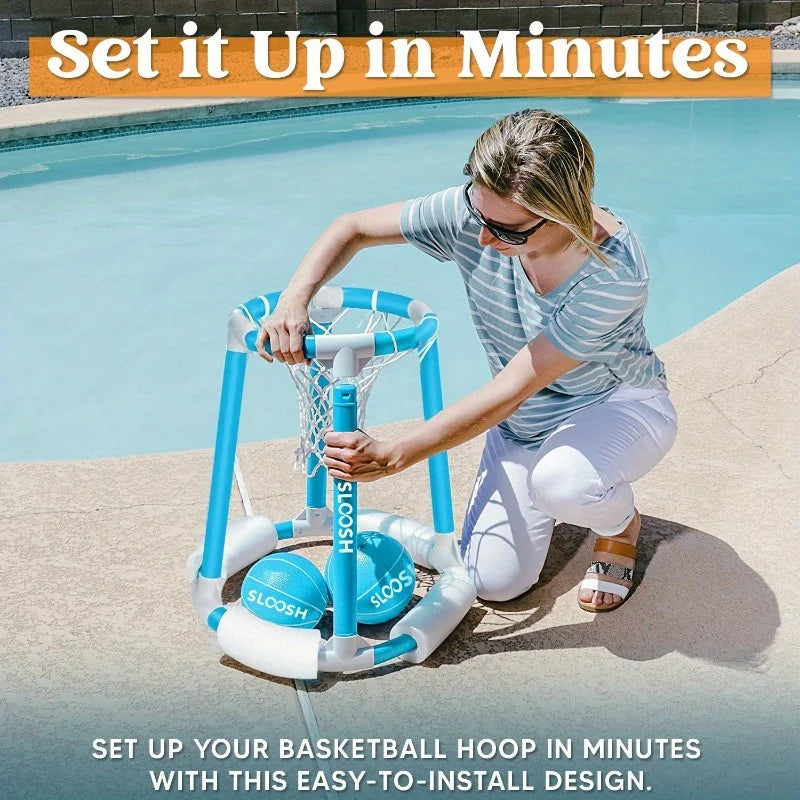 Joyfy Summer Pool Basketball Hoop Toys Floating Basketball Pool Game Swimming Floats Toys with Balls for Kids Adults Pool Party