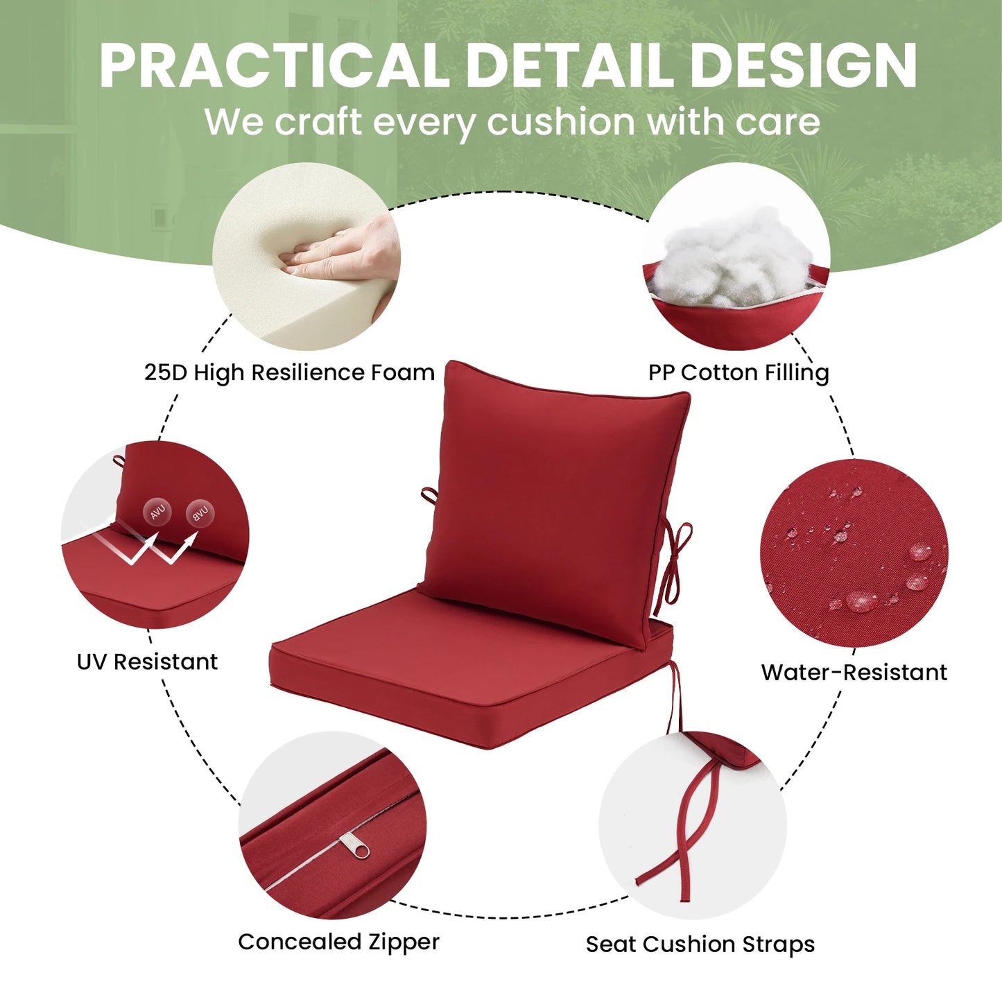 FARINI Outdoor Chair Cushions Set of 2 for Patio Furniture