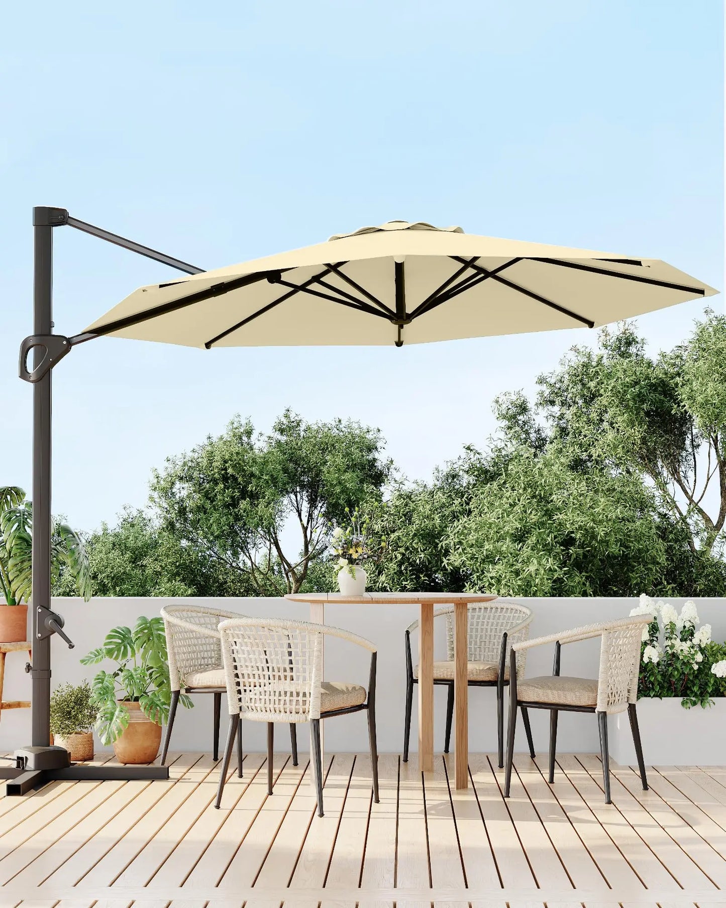 10FT Outdoor Cantilever Umbrella Patio Umbrella Market Sun Shade Windproof Offset Umbrella with 360-Degree Rotation for Garden Pool Deck BackYard and Patio
