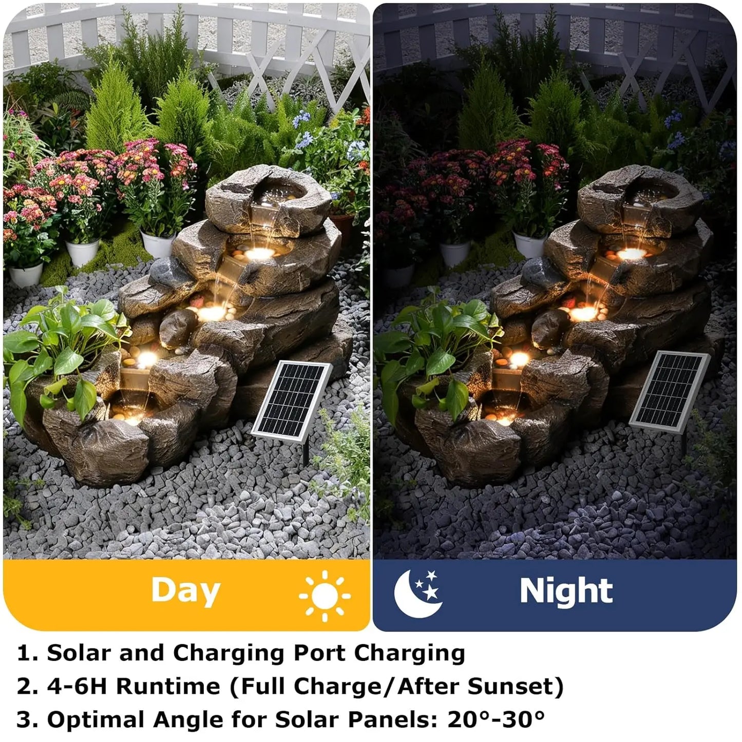 Solar Powered 5-Tier Rock Water Fountain Outdoor Garden