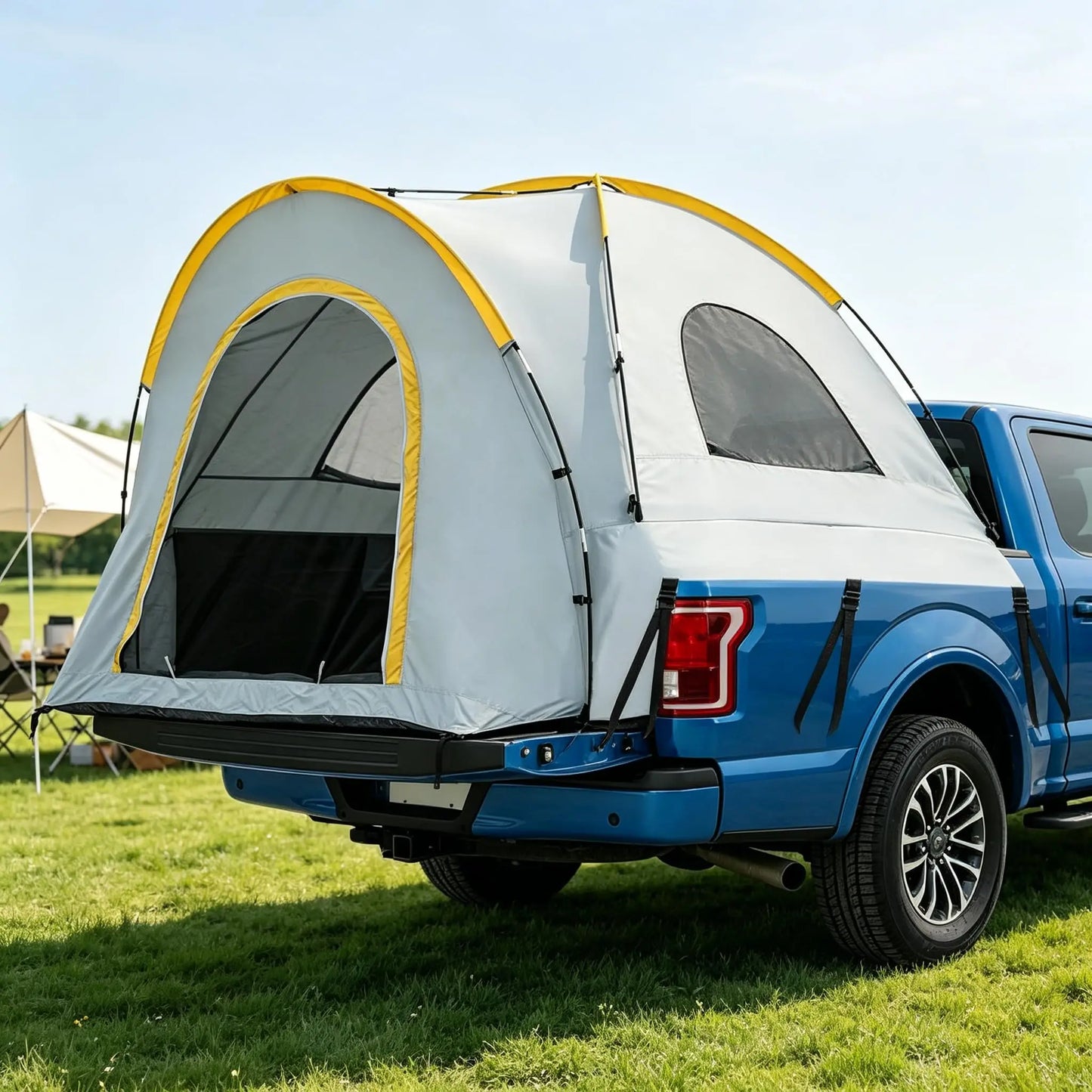Waterproof Double Layer Pickup Truck Bed Tent with Awning – Portable Camping Shelter for 2–3 Persons, Fits 5–8.2 ft Beds – Compatible with Chevrolet Silverado 1500, F150, Ram 1500 – Includes