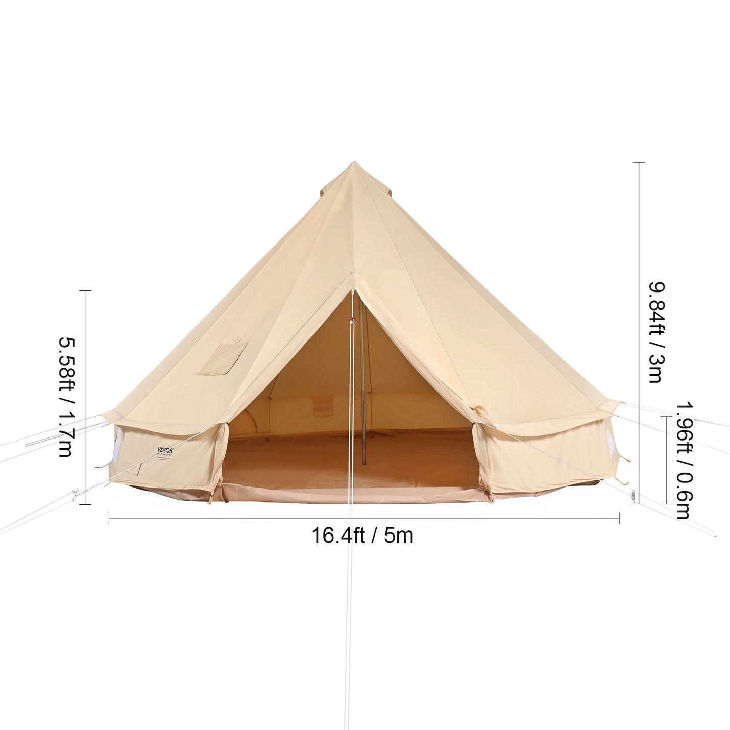 SucceBuy Canvas Bell Tent 4 Seasons 3/4/5/6/7m Yurt Tent Canvas Tent for Camping with Stove Breathable Tent Holds up to 8People