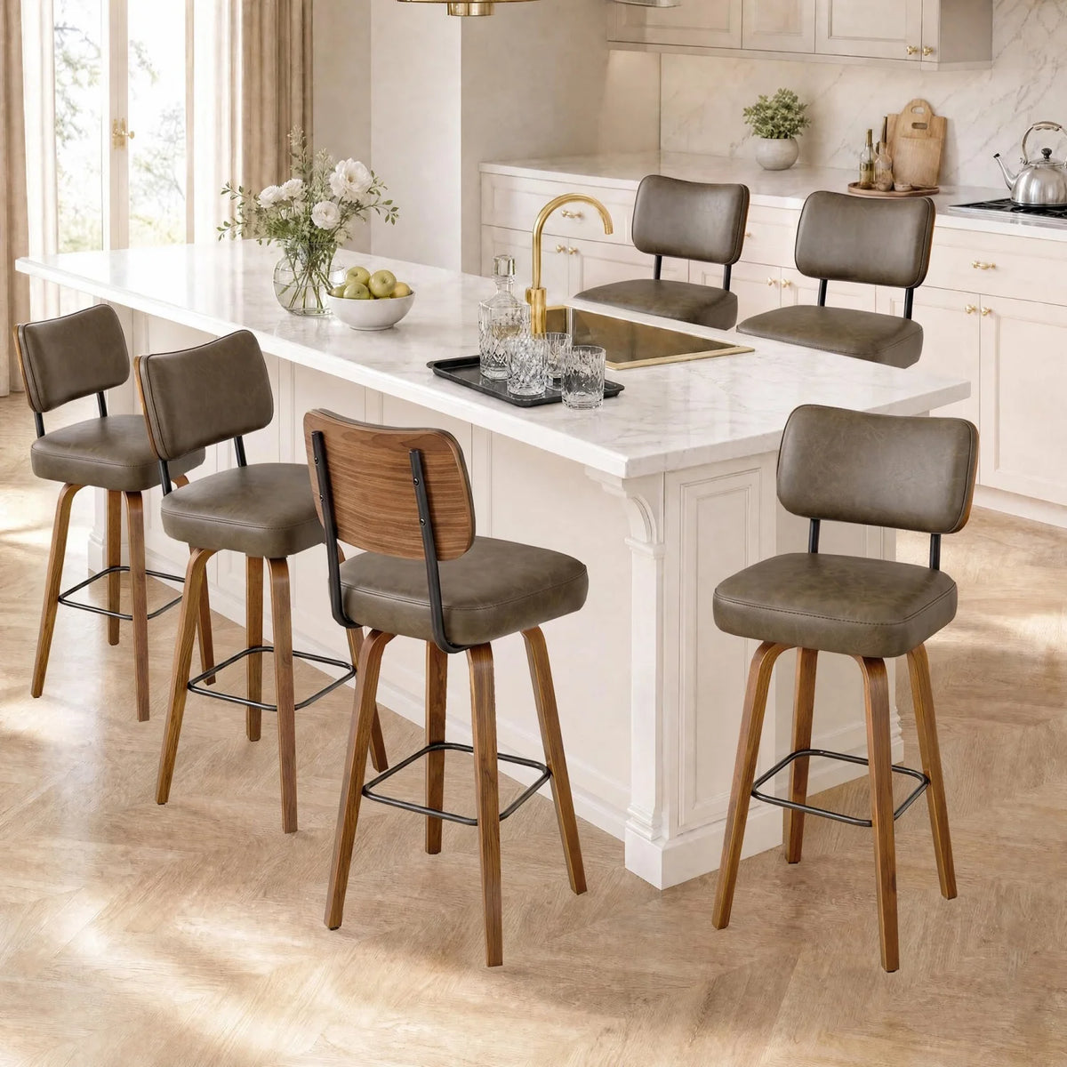 HiMISS Swivel Counter Bar Stools With Faux Leather Back