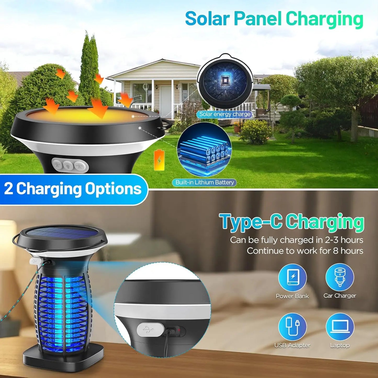Solar Outdoor Bug Zapper Waterproof Mosquito Zapper Portable And Rechargeable