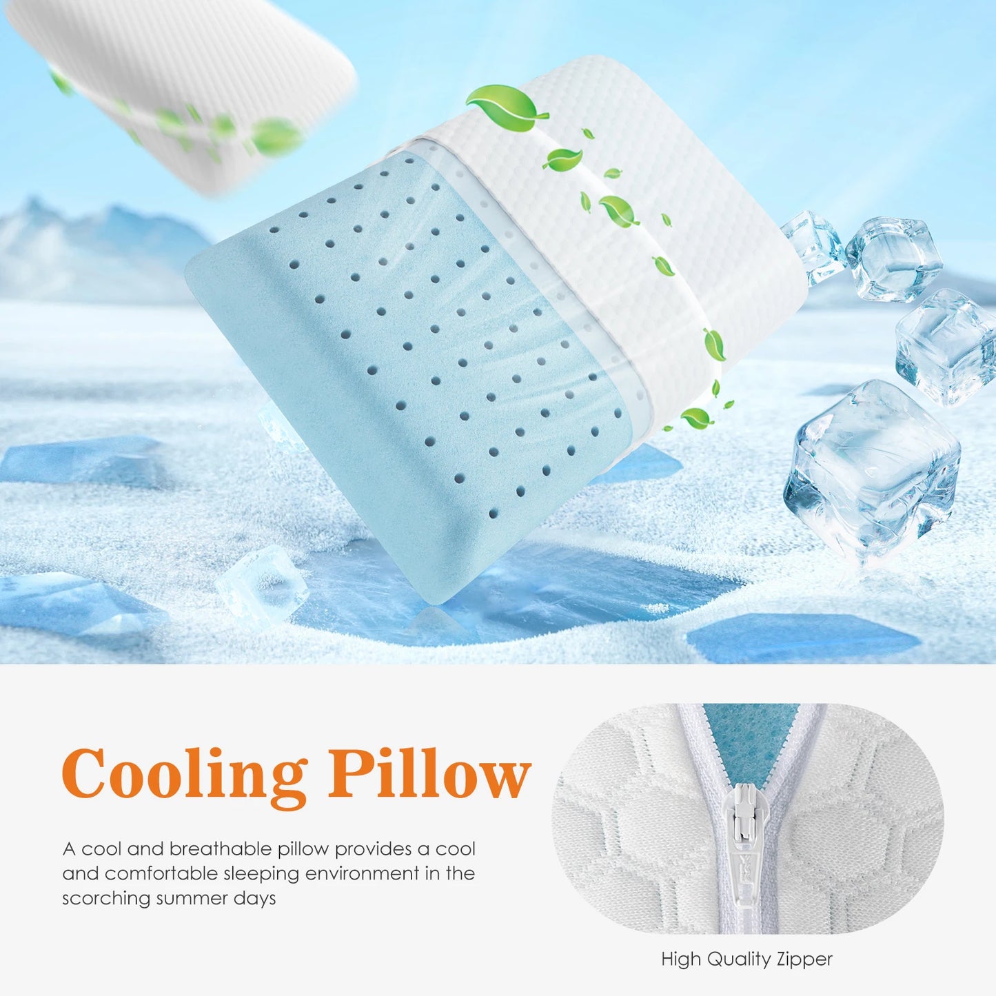 JHK Two Piece Memory Foam Pillows Ventilated Cooling Removable Cover