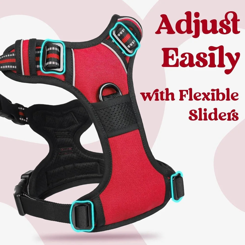 No Pull Dog Harness With 3 Buckles 2 Clips Reflective