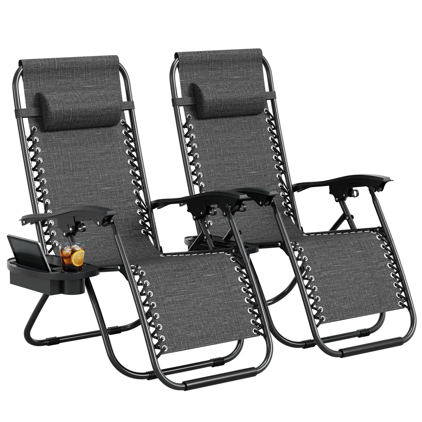 HiMISS Zero Gravity Folding Lounge Chairs Set Of 2 With Pillow Cup Holder