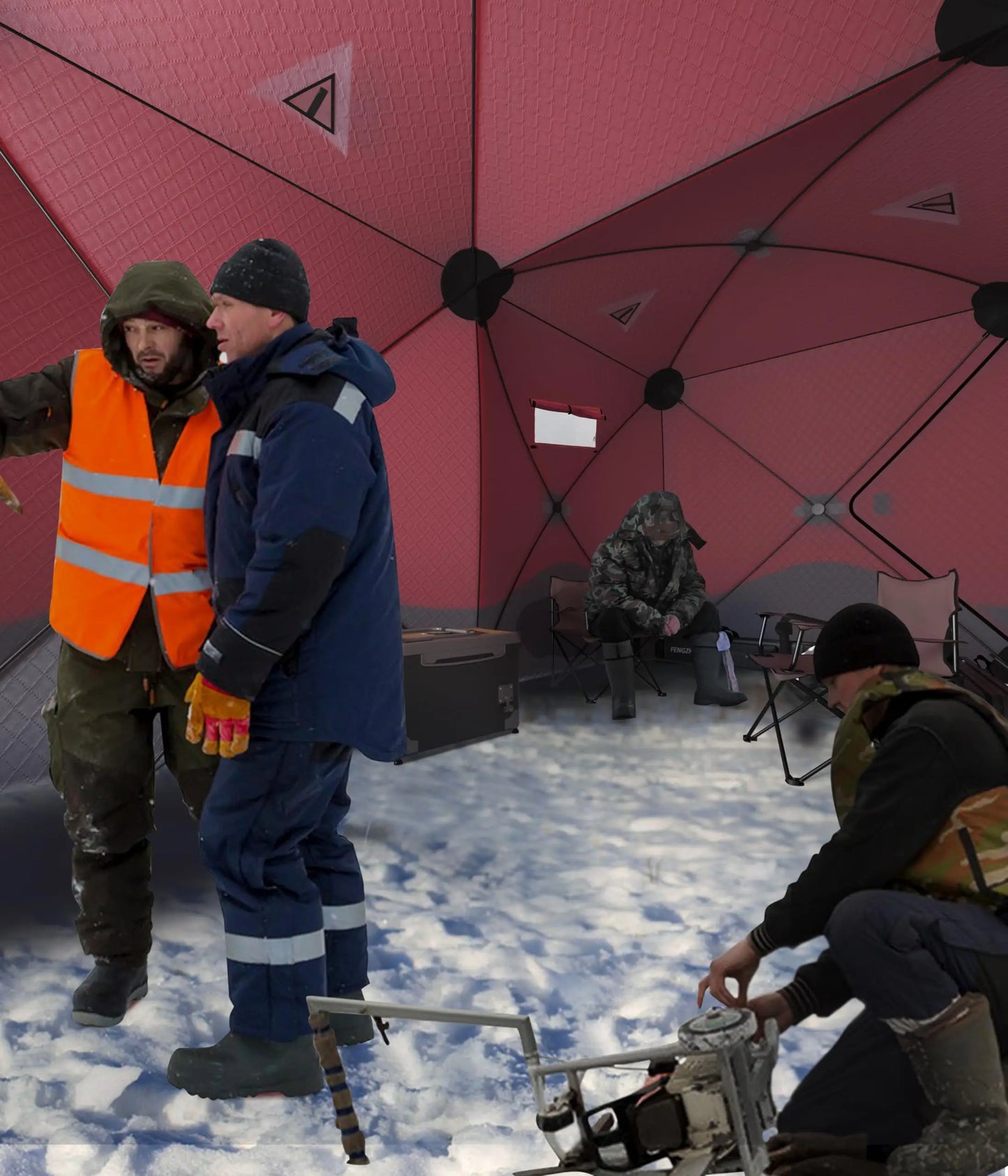 Pop Up Ice Fishing Tent Insulated Ice Fishing Shelter Portable Hub-Style Shelter Shanty Windproof and Warm, Multiple Sizes for 3-4 Person, Red, 6x6x6.6 Ft