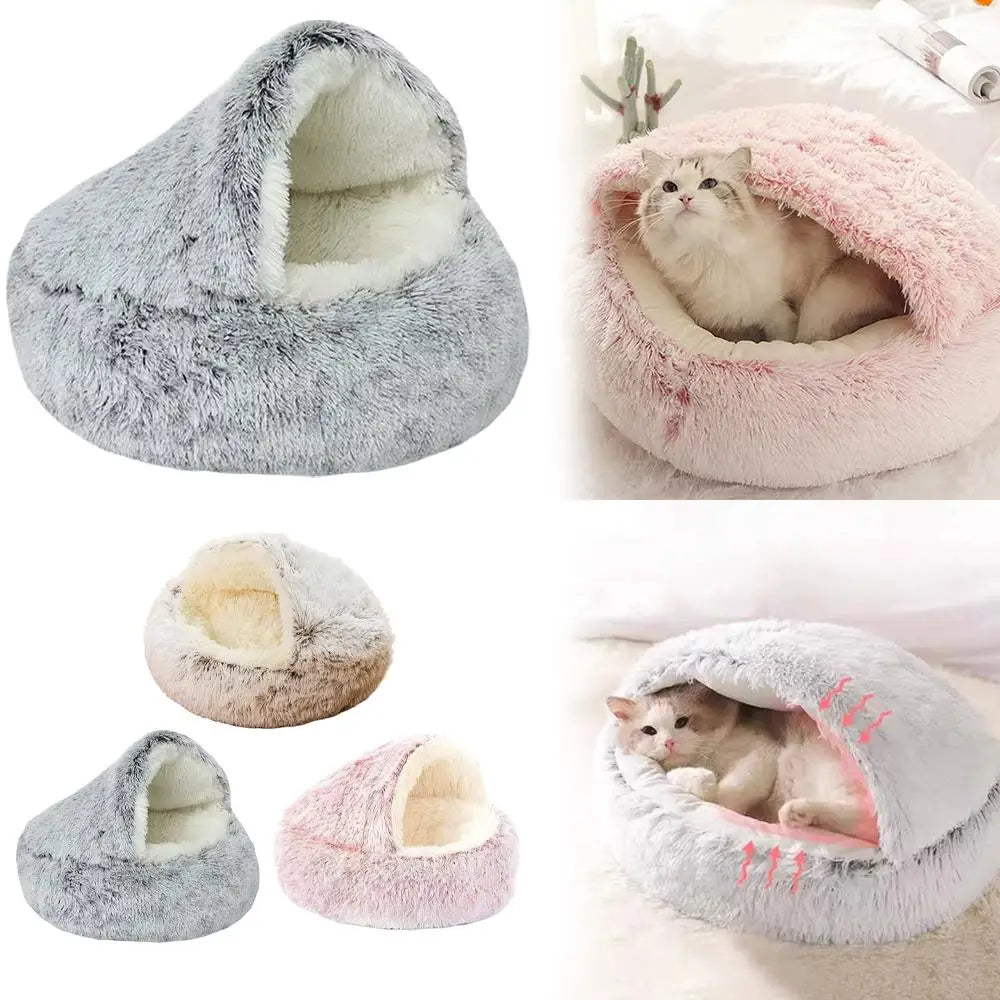 Winter Plush Cat Bed Round Cushion Nest For Pets Warm